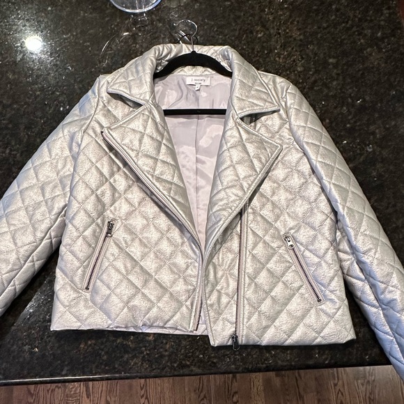 J. Society Silver Quilted Moto Jacket - Picture 2 of 5